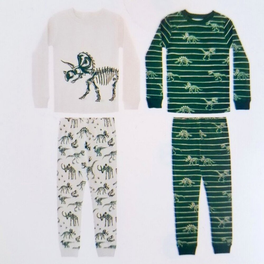 Member's Mark Boy's Set of 2 Long Sleeve & Pant Dinosaur Pajamas 3T Dk Grn/Cream